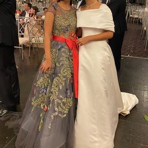 Gray Marchesa couture gown with embroidery